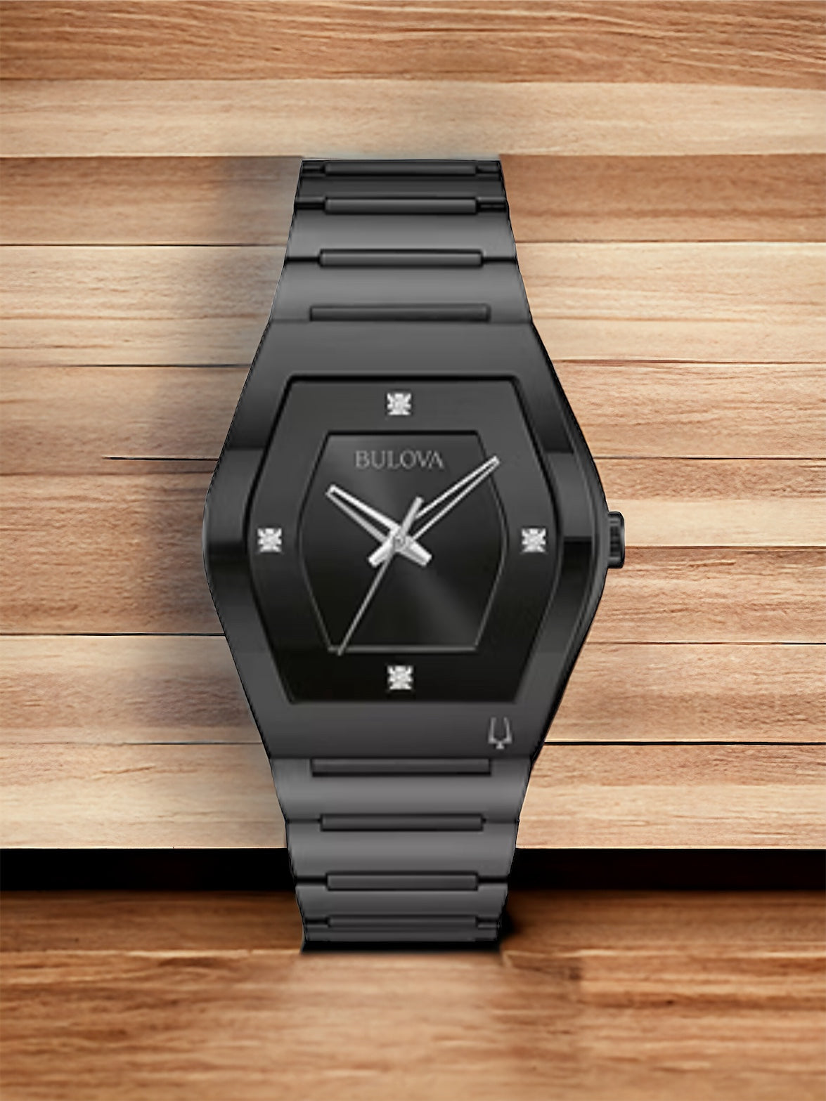 Bulova Modern Gemini Mens Diamond Accent Black Stainless Steel Bracelet Watch 98d177