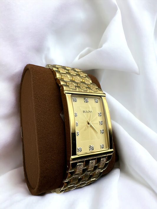 Bulova Mens Gold Tone Bracelet Watch 97f52